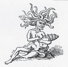 Caricature protestante de l'&eacute;poque                   de la R&eacute;forme repr&eacute;sentant le pape t&ecirc;tant                   le sein d'une gorgone diabolique
